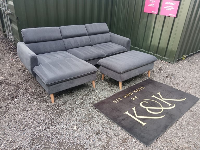 Grey chaise sofa corner L shape 3 seater FULLY CLEANED DELIVERY AVAILABLE 