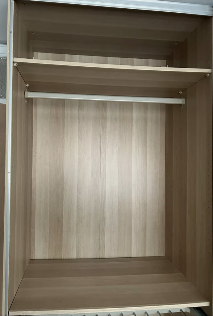 LARGE IKEA PAX White Oak Wardrobe, 2 Hang Rail, 5 Shelf & 3 wire drawers, 200x236 FREE DELIVERY 038
