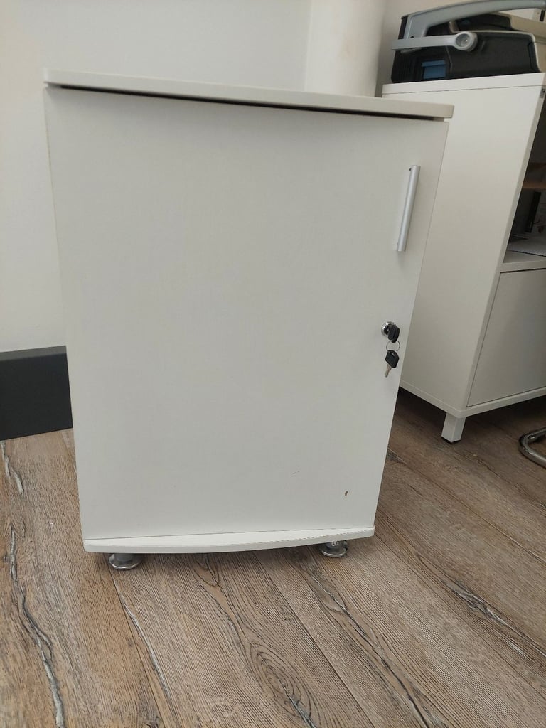 White office side cupboard cabinet Lockable Storage compact low credenza unit