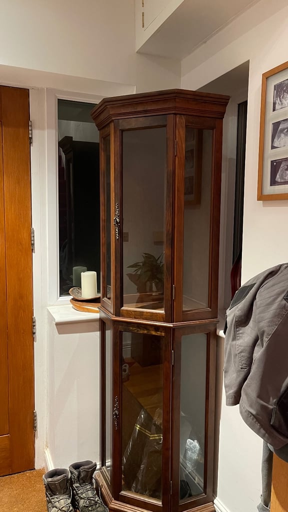 Vintage solid wood corner display cabinet