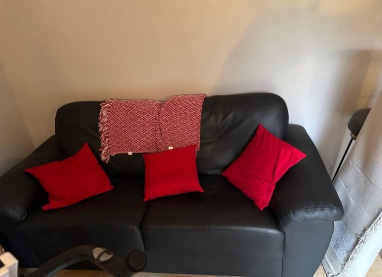 Large Black Leather Sofa