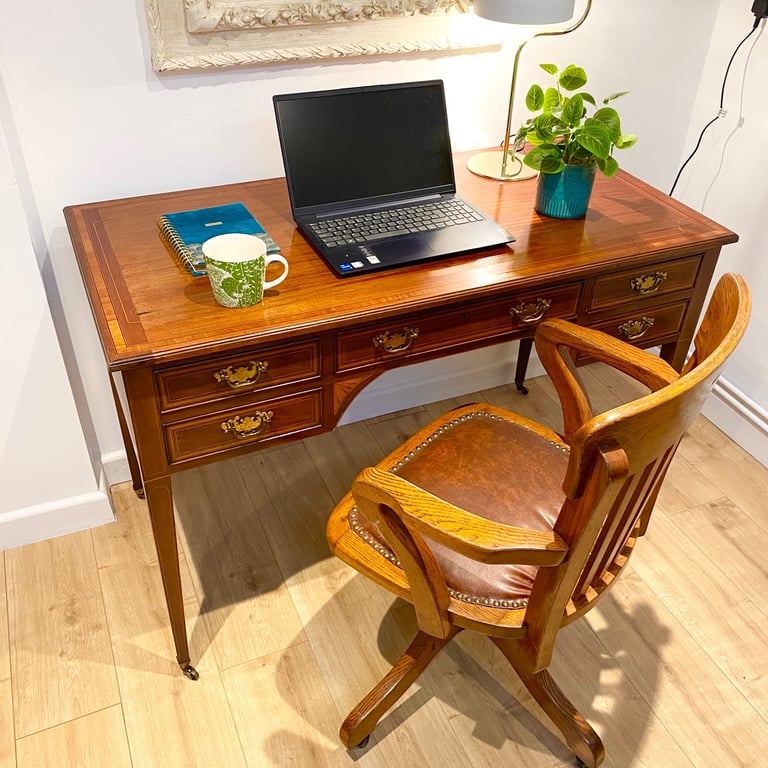 image for Antique Edwardian Inlaid Estate Desk Table 1900 interior design 