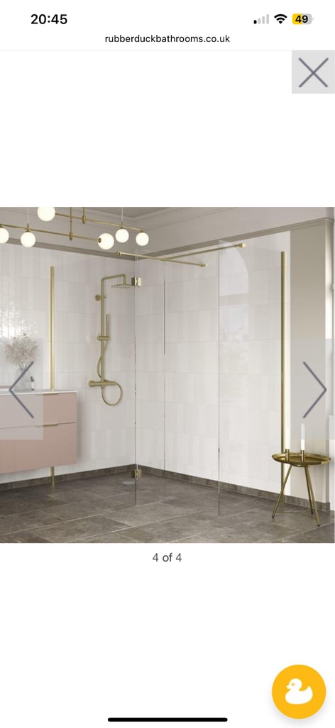 image for Supreme 800mm Brushed Brass Wetroom Panel and Support Bar