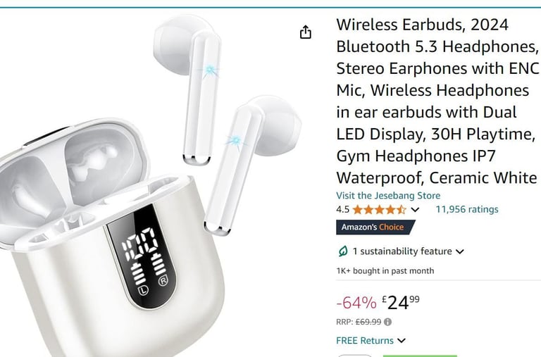 Jesebang wireless earbuds with mic. NEW sealed. 30hrs/6hrs playback on 1 hour charge