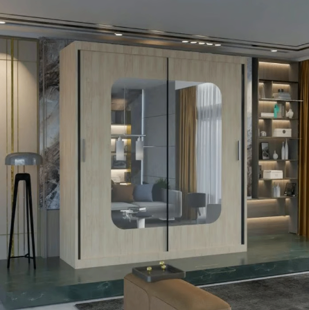 image for Brand New - Marika Mirror Sliding Door Wardrobe -Oak - SAME/NEXT DAY DELIVERY