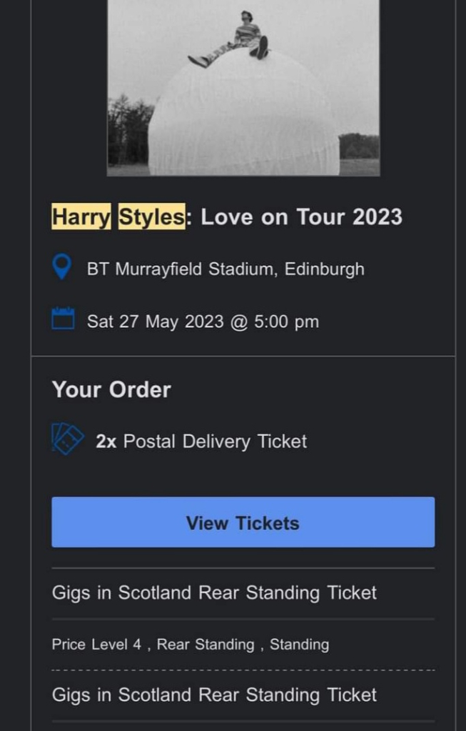 Swap Harry Styles standing tickets