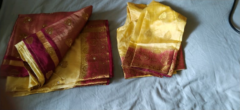 image for Brand New Maroon and Gold Sarree 