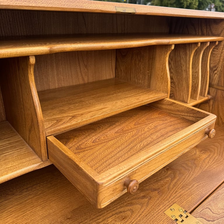 Vintage Ercol Connoisseur Bureau Model 867 Golden Dawn Writing Desk Storage