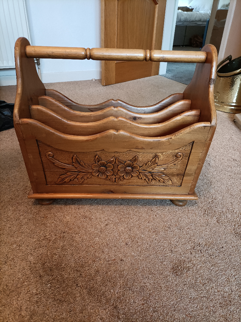 Solid Pine Ornate Magazine Rack 