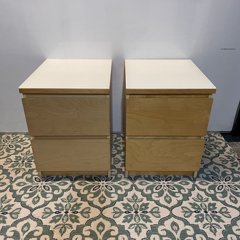 FREE DELIVERY IKEA MALM bedside tables with glass top, oak, in good condition.