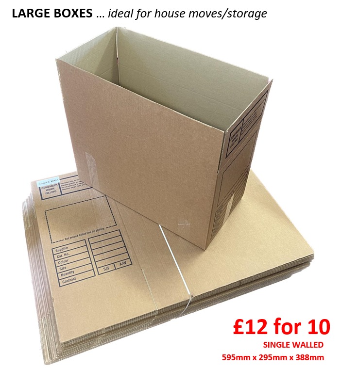 (Pack of 10) LARGE HOUSE MOVING/STORAGE BOXES - 595mm x 295mm x 388mm