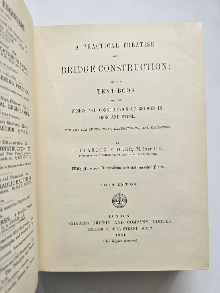 1924 Antique Practical Treatise of Bridge Construction Book w/ Illustration