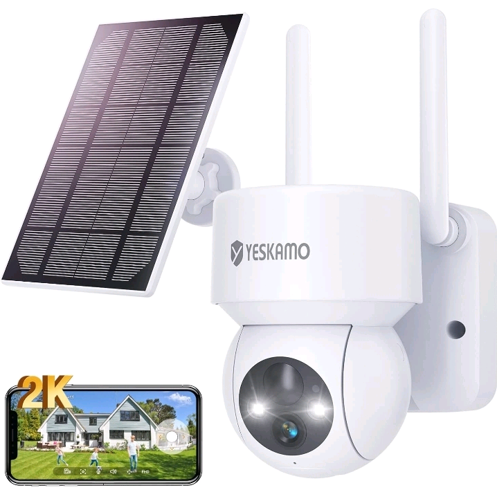 YESKAMO 360° 2K Solar Security Camera Outdoor Wireless, 15000mAh Recha
