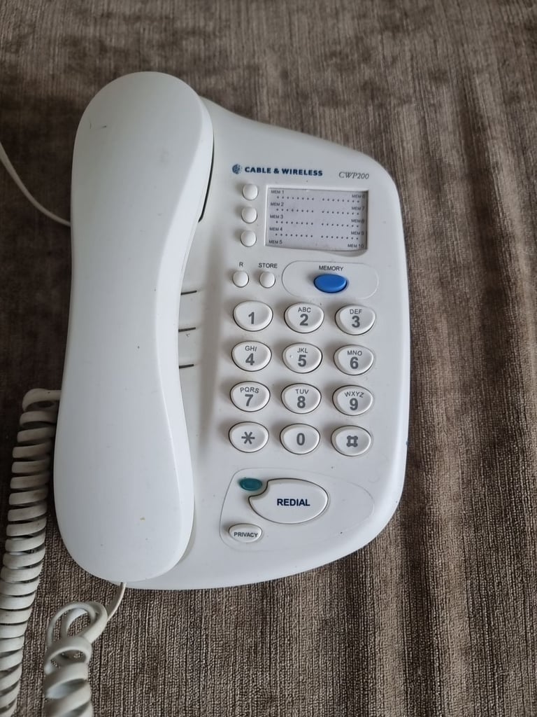 1980s CWP200 Push Button Corded White Telephone Vintage Retro