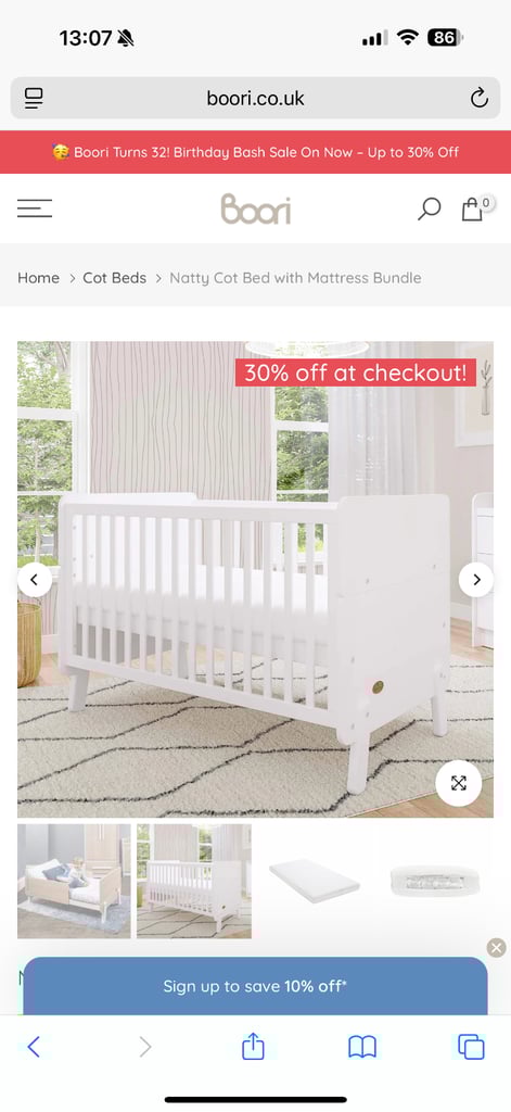 Boori Natty Cot Bed in White 