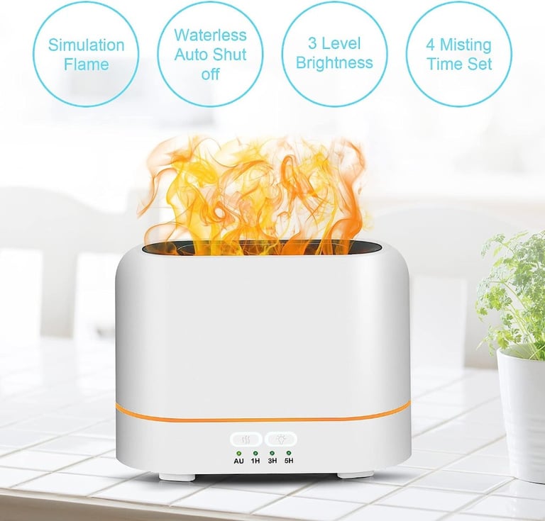 3 in 1 Aromatherapy Essential Oil Diffuser & Flame Night Light + 4 Timer Setting + Auto Shut Off