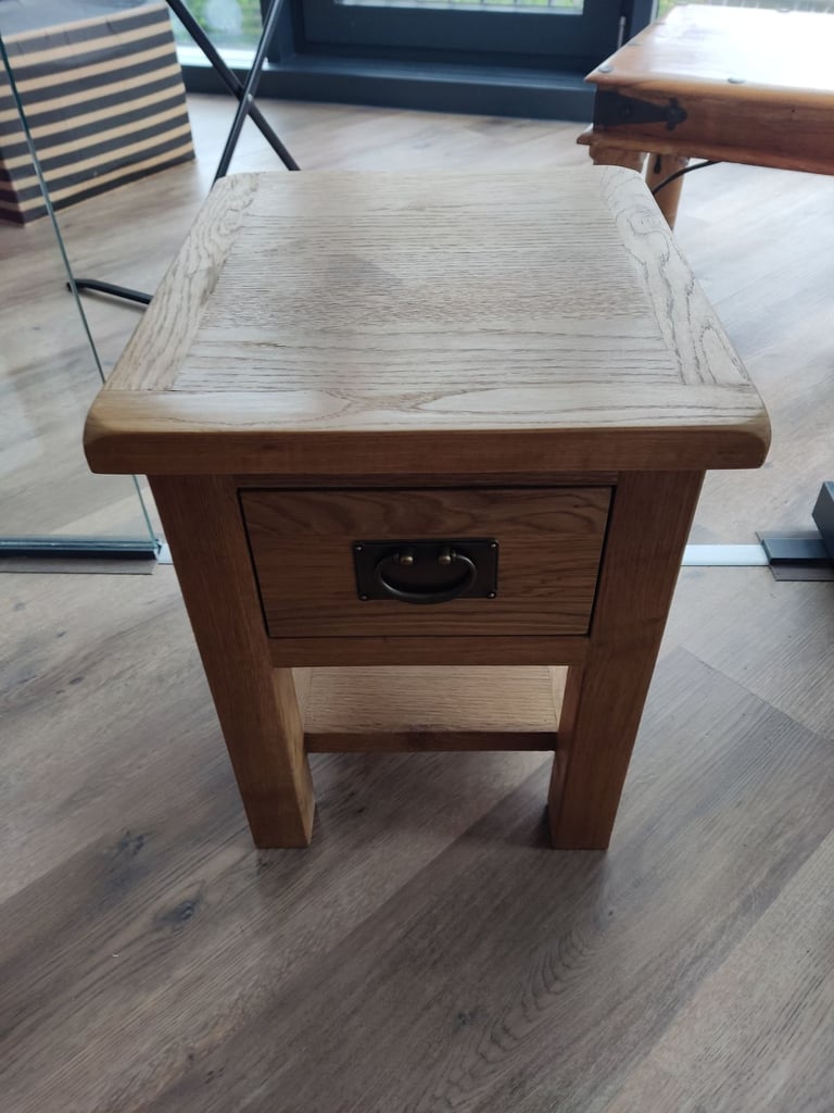 Solid oak small lamp, side table.