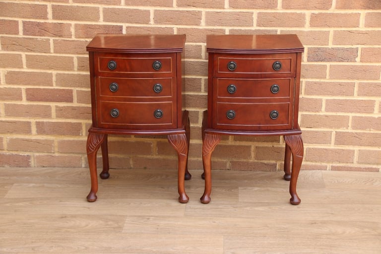 image for Pair of Mahogany Queen Anne Bedside Tables (UK Delivery)