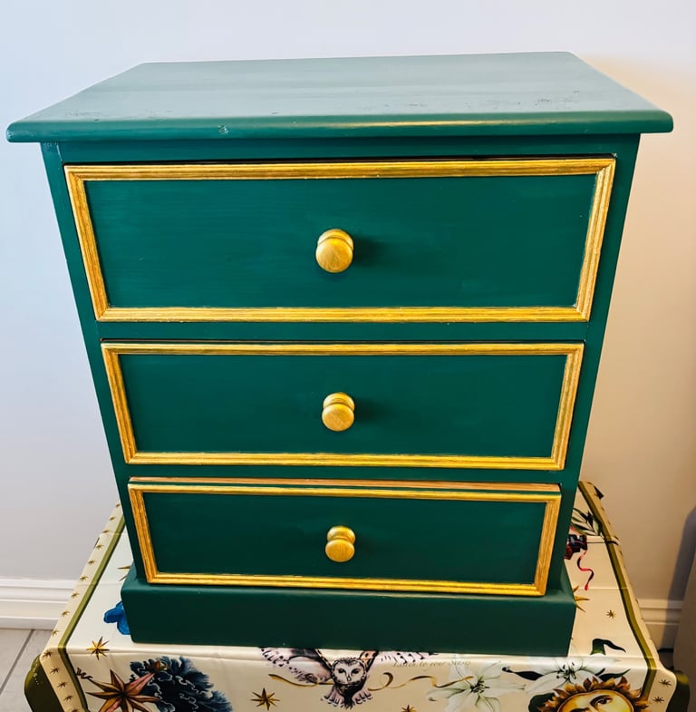 image for Up cycled green and gold bedside drawers(1)