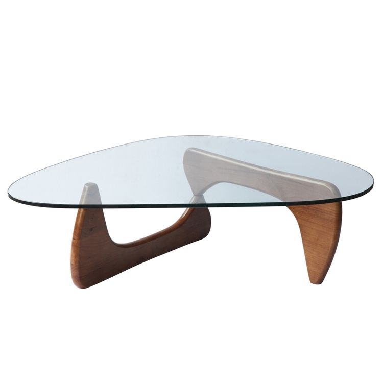 image for Fritz Hansen Style Noguchi Coffee Table – 19mm Glass Top, Walnut Solid Wood Base