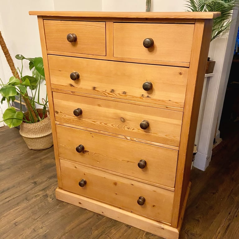 image for Large pitch pine solid wood chest of drawers