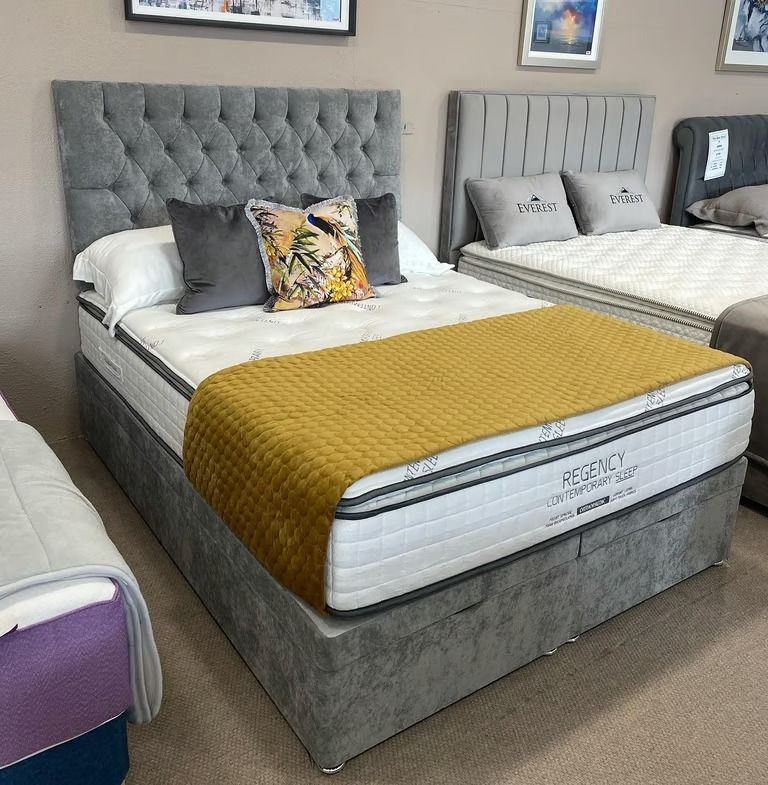 image for  Double / King Divan Bed with Plush Headboard ✨ – Free UK Delivery **