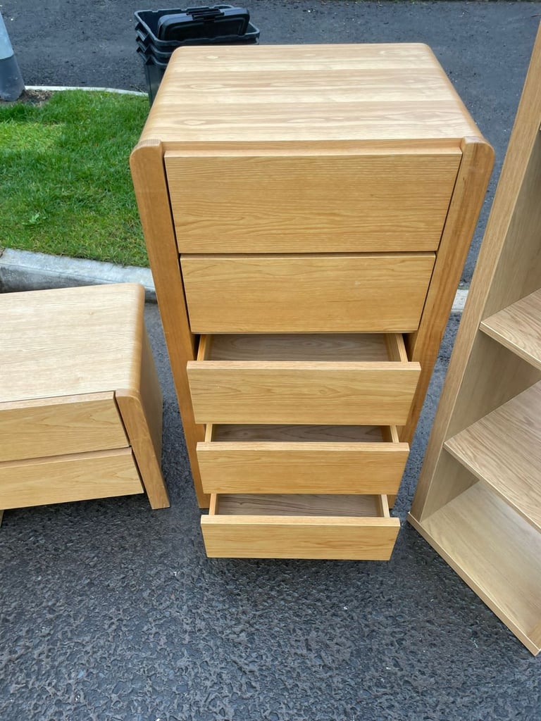 Bedroom suite Modern combination wardrobe £139  5 drawers chest of drawers £75 Bedside locker £20