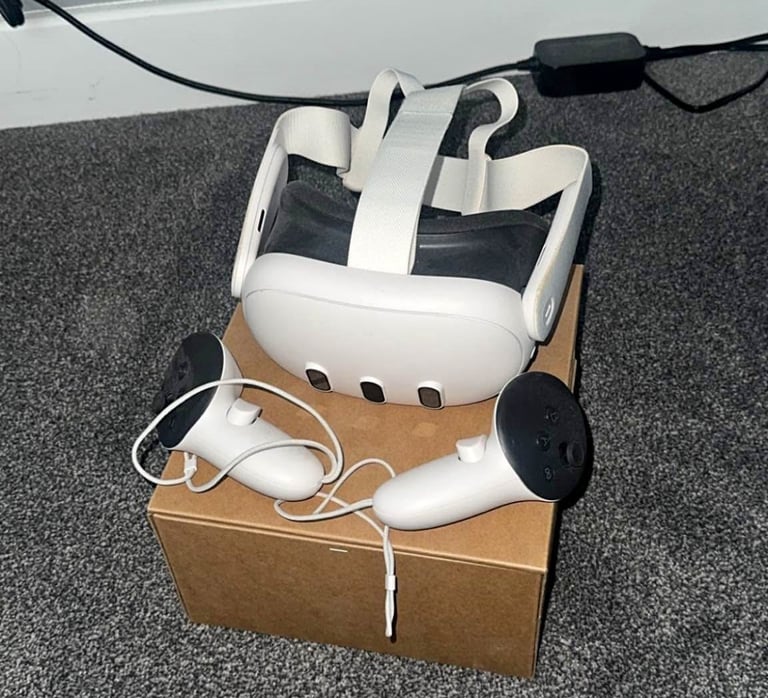 Meta Quest 3 VR headset, and controllers
