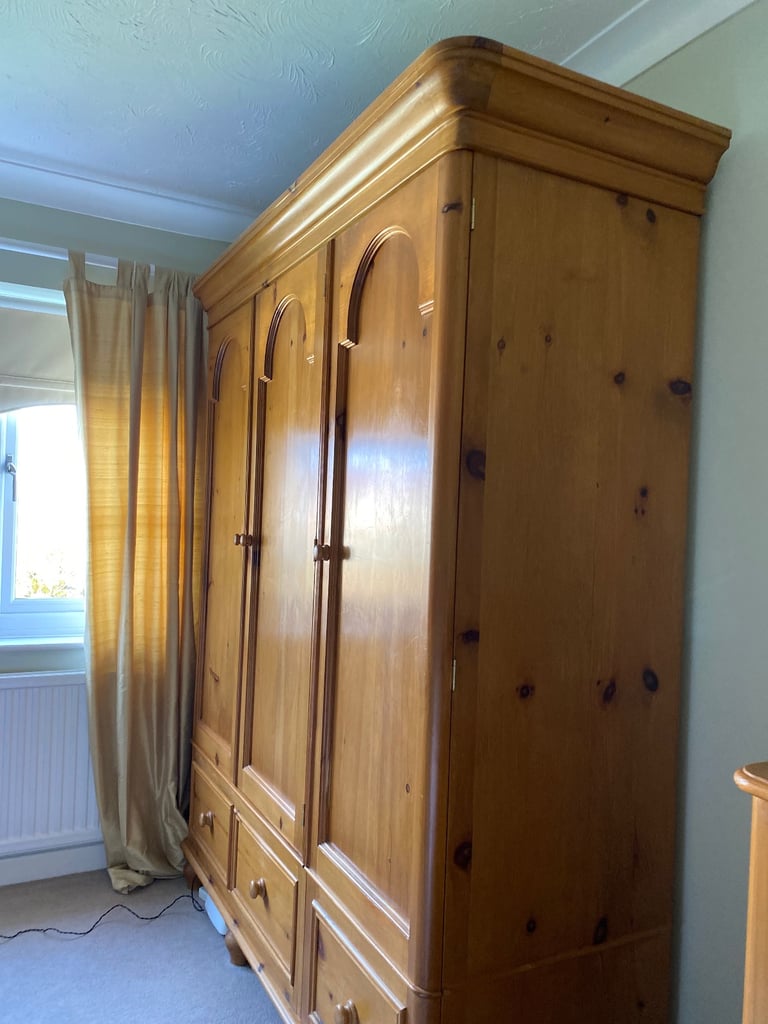 Antique pine triple wardrobe