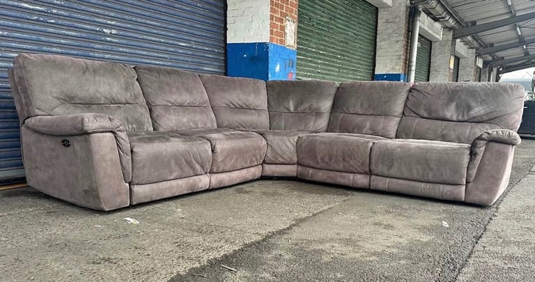 image for Grey suede leather electric reclining corner sofa 