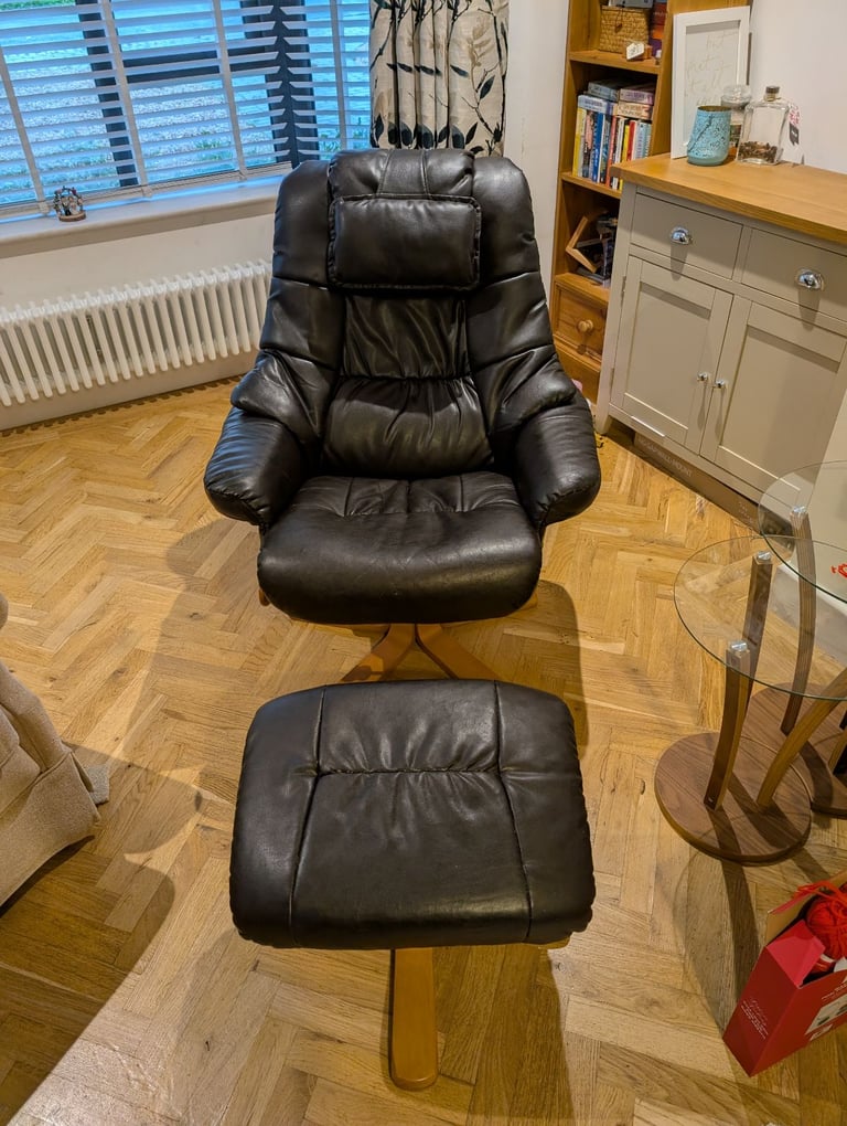 Black Reclining Armchair & Footstool