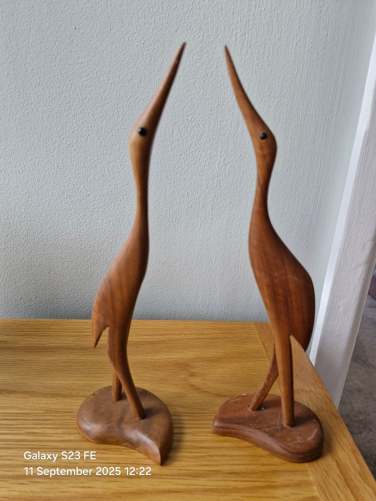 image for Two Vintage Wooden Long Necked Birds