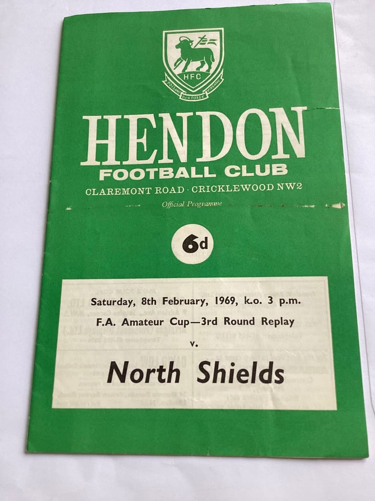 image for 1969 FA Amateur Cup 3rd round replay programme Hendon v North Shields