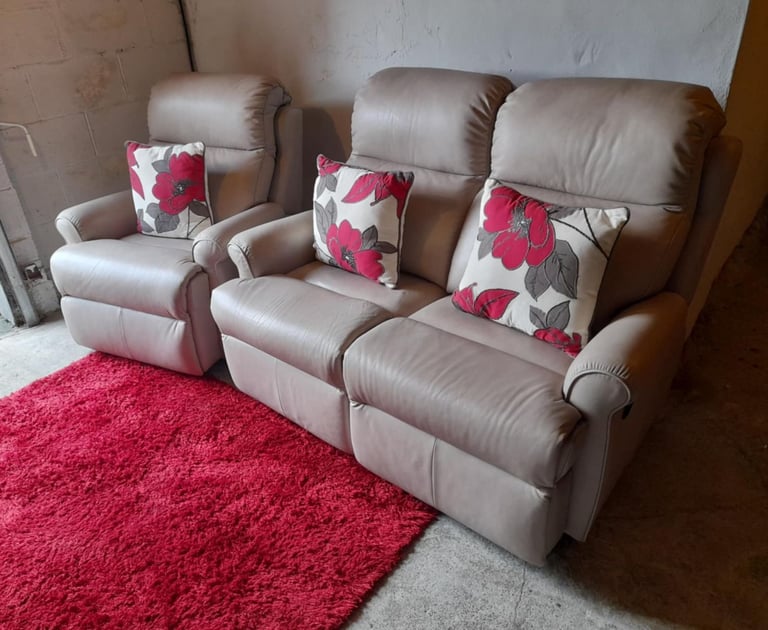 image for Beautiful G PLAN Capri stone real leather 2 seater recliner sofa and chair amazing comfort