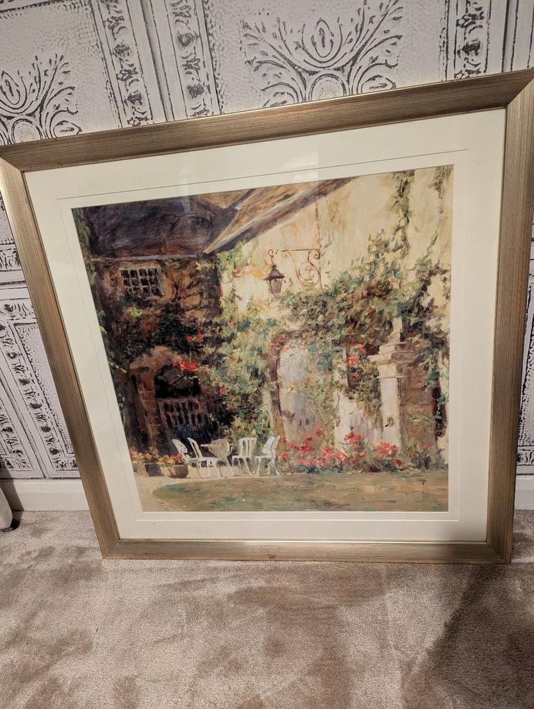 image for French Courtyard framed picture print 35&quot; x 35&quot; 