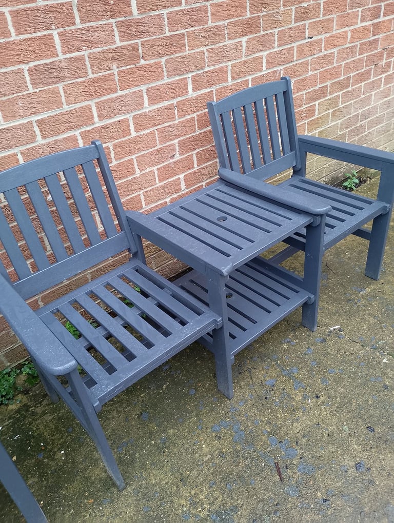Refurbished teak jack and Jill garden seat 