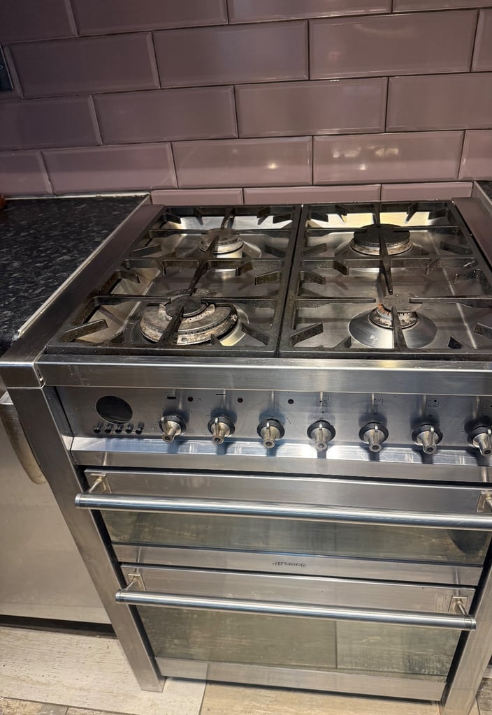 image for Smeg Stainless Steel Gas Hob, Electric Double Oven & Extractor Hood Set