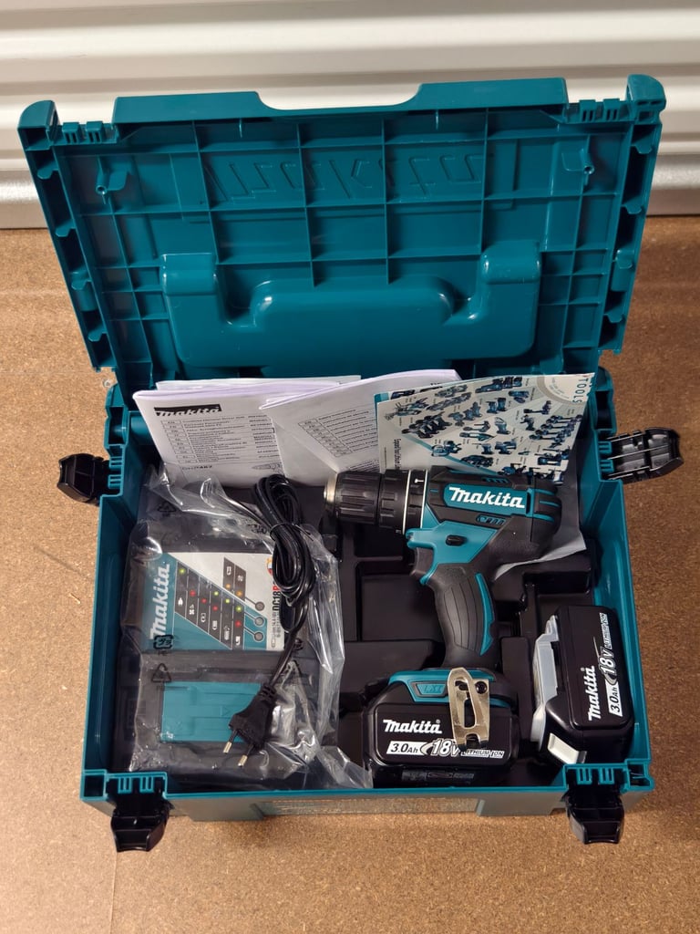 🟩 Makita DHP482JX13 Cordless Drill Set | 18V LXT | 2x 3.0Ah Batteries + 120-Piece