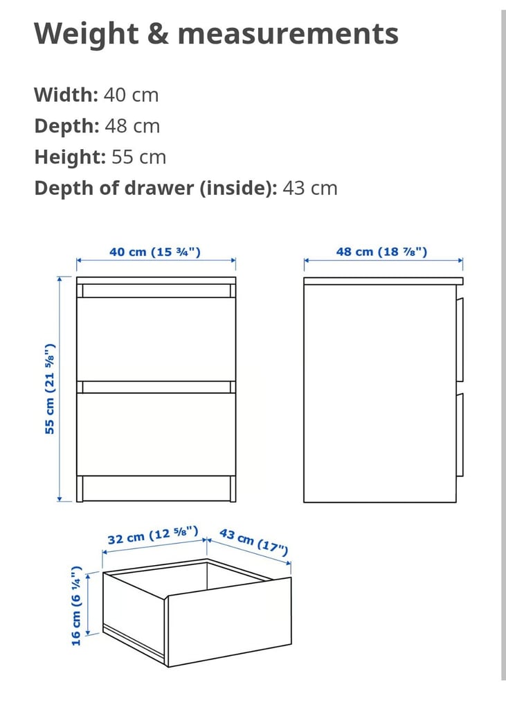 Chest of 2 Drawers, Black