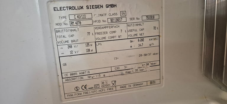 ELECTROLUX RM4270 3way fridge freezer for caravan motorhome boat camper.