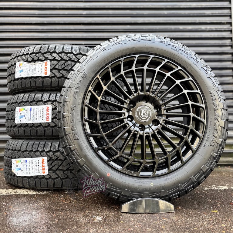 18” 6x120 VW T7 New Ford Transit Custom Alloys Black Wheels All Terrain Tyres