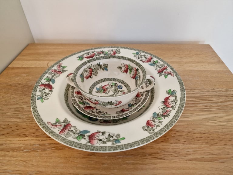 image for Johnson Brothers Indian Tree Large Bowl With Matching Doubled Handled Cup & Saucer