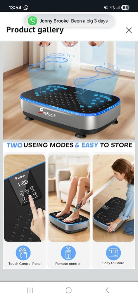 EvoSpark Vibration Plate Exercise Machine with 9 LED Light Effects, 2 in 1 Brushless Motors