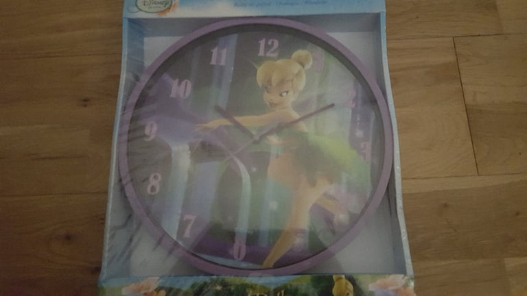 disney fairies tink tinkerbell wall clock new boxed 25cm across circular 