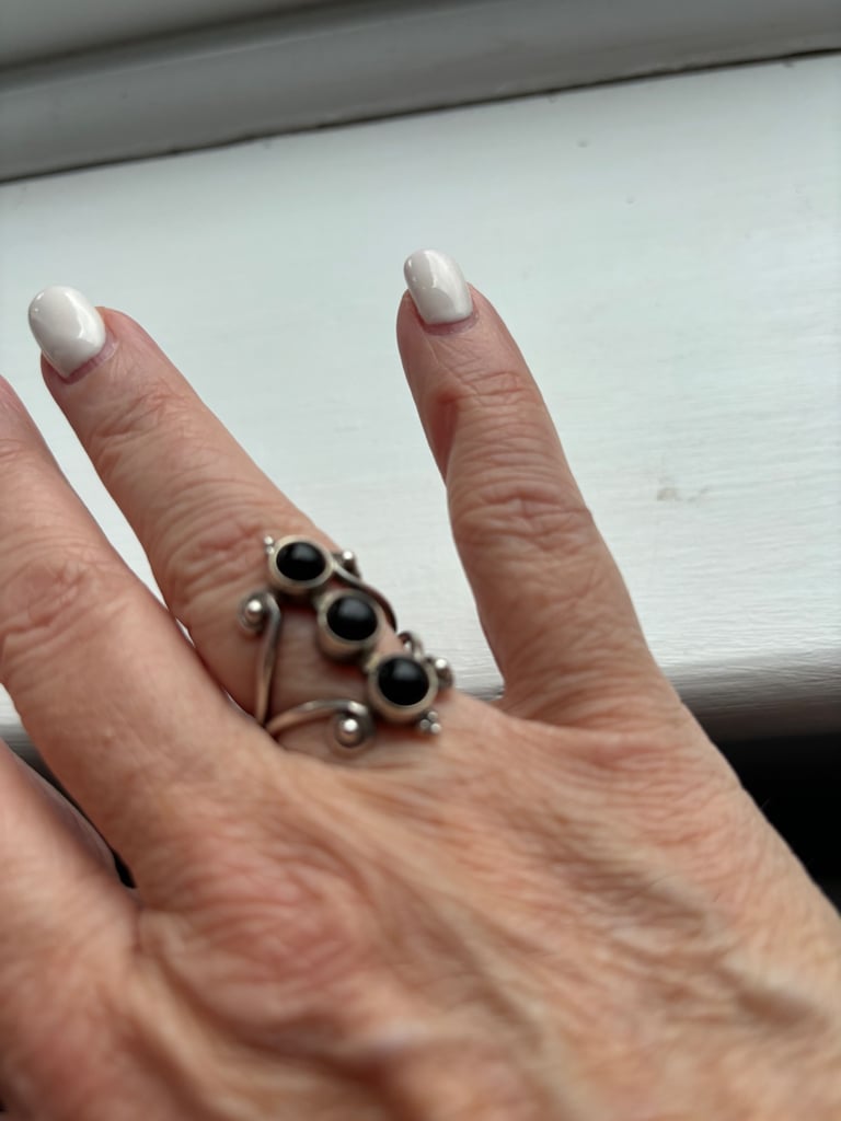 image for Silver plated ring with black onyx stones
