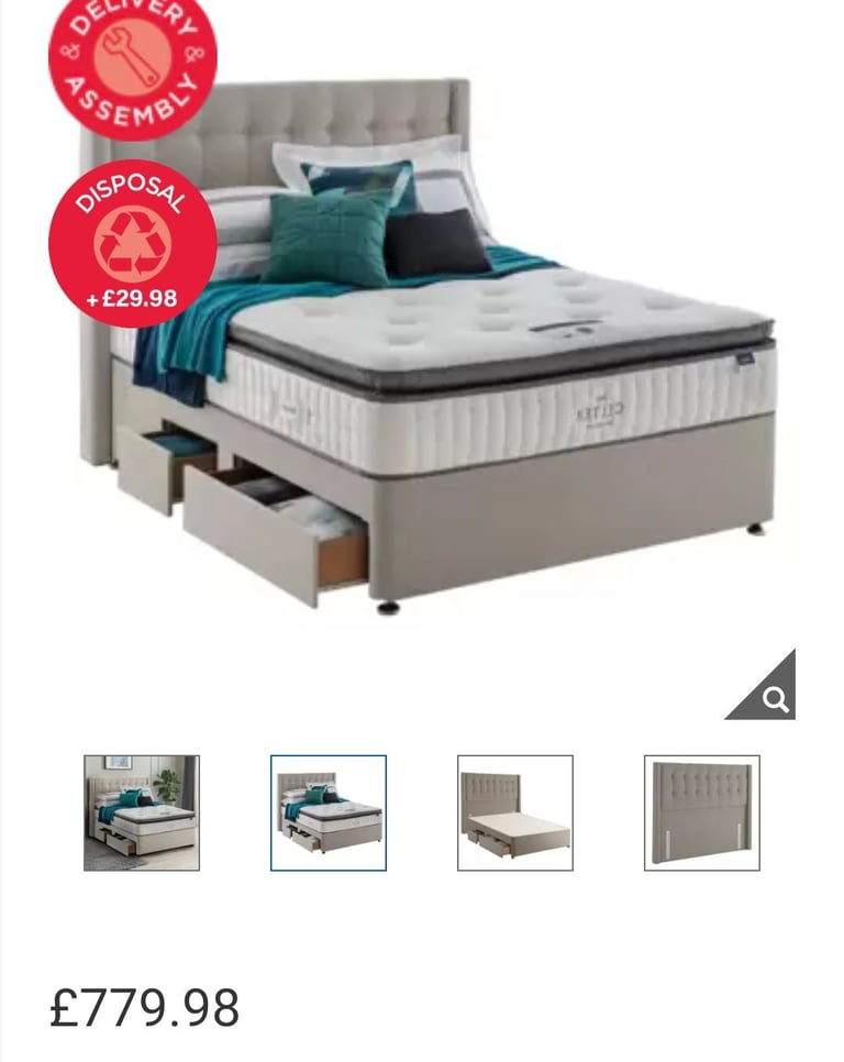image for RRP £780 - Super King - Silentnight Continental Drawer Divan Base, Bloomsbury Headboard in Sandstone