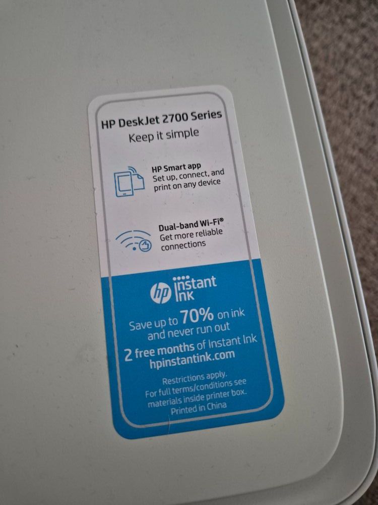 HP DeskJet 2700 All-in-One WiFi Printer - selling as spares and repairs even though it works