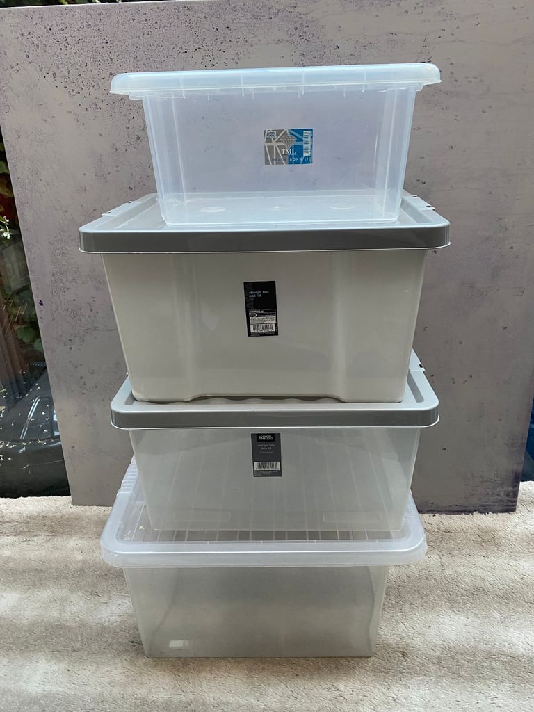 image for 32 litre 2 x 27 litre 15 litre plastic storage boxes with lids house bedroom garage all for £10