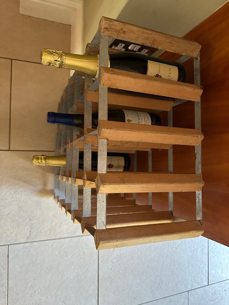 24 Bottle Pine Wood & Stainless Steel Wine Rack