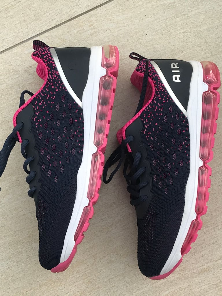 LADIES NAVY AND PINK LACE UP TRAINERS - SIZE 8 - WORN ONCE